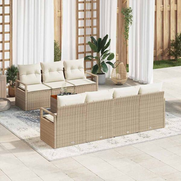 vidaXL Gartensofa-set mit Kissen 8 pcs Beige Poly-Rattan