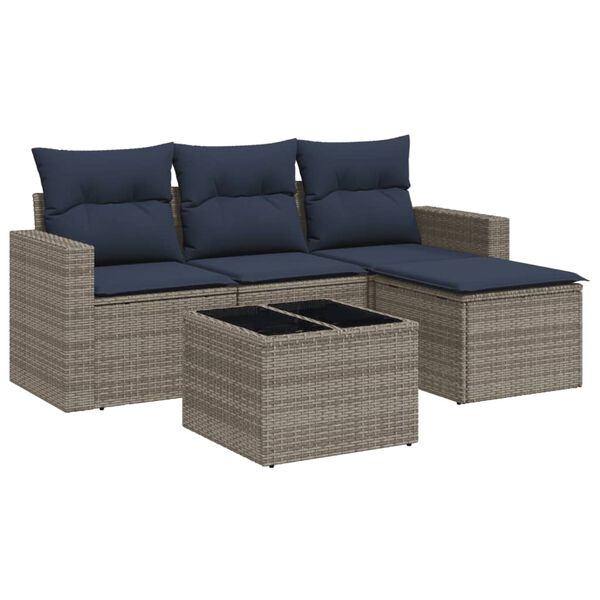 vidaXL 5-tlg. Garten-Sofagarnitur mit Kissen Grau Poly Rattan