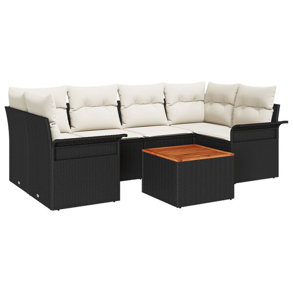 vidaXL Garten-Sofa-Set mit Kissen mit Speicher 7 pcs Schwarz und Creme