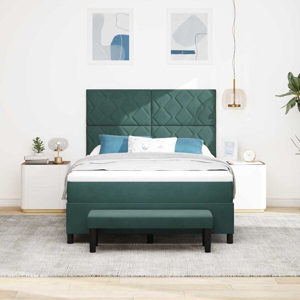 vidaXL Boxspringbett mit Matratze Dunkelgr&uuml;n 140 x 190 cm Samt