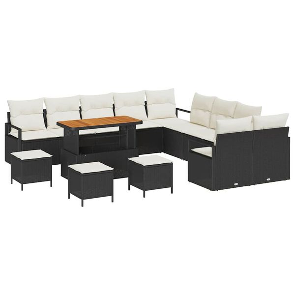 vidaXL Garten-Sofa-Set mit Kissen mit Kissen 14 pcs Schwarz und Creme