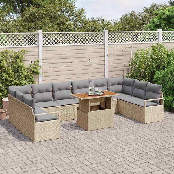 vidaXL Garten-Sofa-Set mit Speicher 11 pcs Beige Poly Rattan