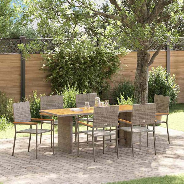 vidaXL Garten Essgruppe 7 pcs Grau Poly-Rattan