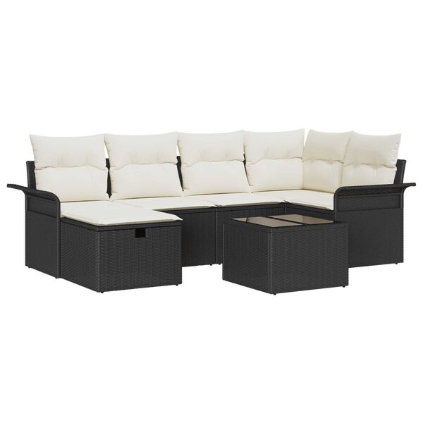 vidaXL Gartensofa-set mit Kissen 7 pcs Schwarz und Creme Poly-Rattan
