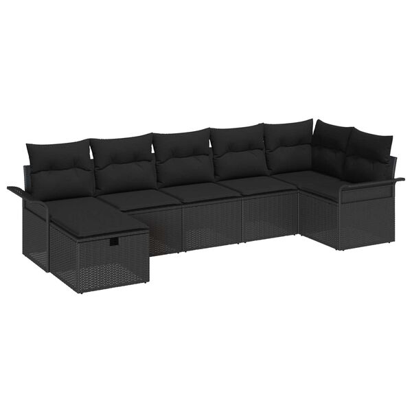 vidaXL Gartensofa-set mit Kissen 7 pcs Schwarz Poly-Rattan