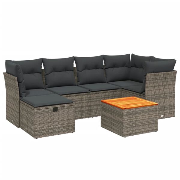 vidaXL 7-tlg. Garten-Sofagarnitur mit Kissen Grau Poly Rattan