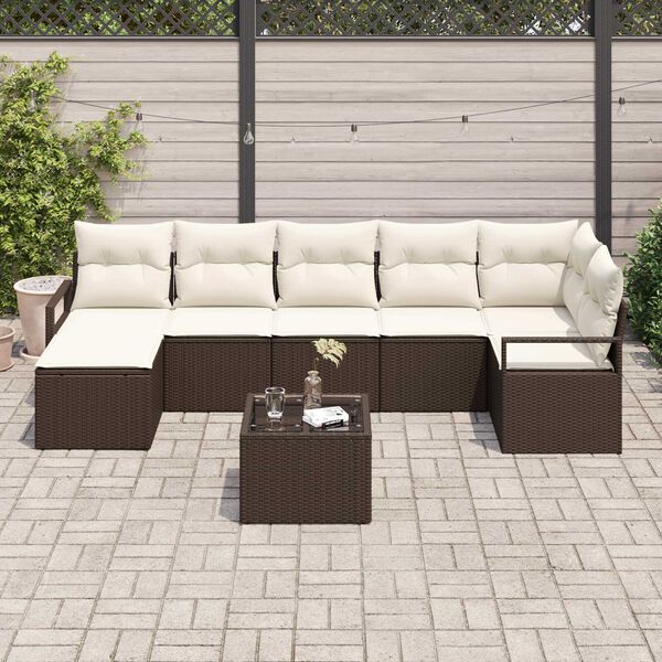 vidaXL Sofa Set mit Kissen 8 pcs Braun und Creme Poly-Rattan