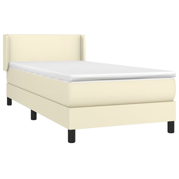 vidaXL Boxspringbett mit Matratze Creme 90x200 cm Kunstleder