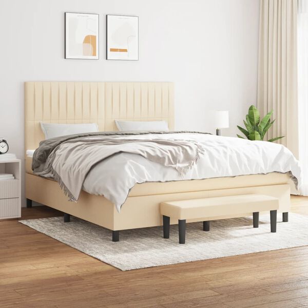 vidaXL Boxspringbett mit Matratze Creme 180x200 cm Stoff