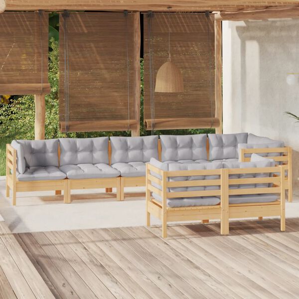 vidaXL 8-tlg. Garten-Lounge-Set mit Grauen Kissen Kiefer Massivholz