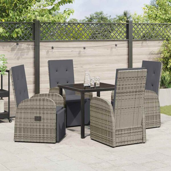 vidaXL Garten Essgruppe mit Kissen 5 pcs Grau Poly-Rattan