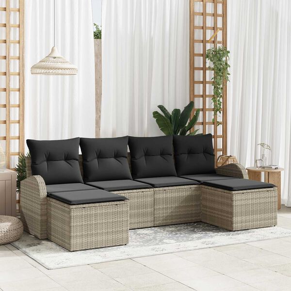 vidaXL Gartensofa-set mit Kissen 6 pcs Hellgrau Poly Rattan