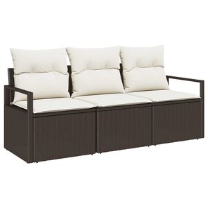 vidaXL Sofa Set mit Kissen 3 pcs Braun Poly Rattan