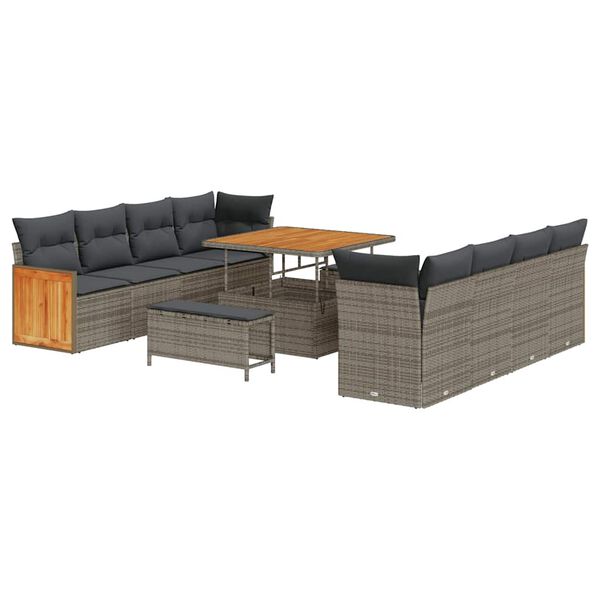 vidaXL Gartensofa-set mit Kissen 12 pcs Grau Poly-Rattan