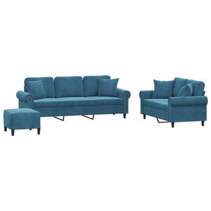 vidaXL 3-tlg. Sofagarnitur mit Kissen Blau Samt