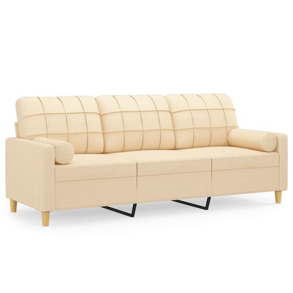 vidaXL 3-Sitzer-Sofa mit Kissen Creme 180 cm Stoff