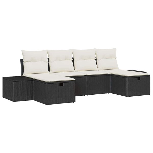 vidaXL Gartensofa-set mit Kissen 6 pcs Schwarz Poly-Rattan