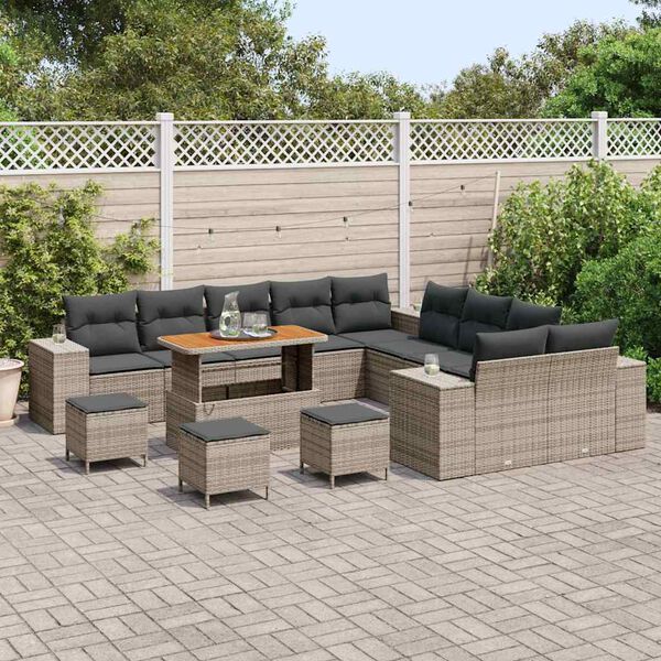 vidaXL Gartensofa-set mit Kissen 14 pcs Grau Poly-Rattan