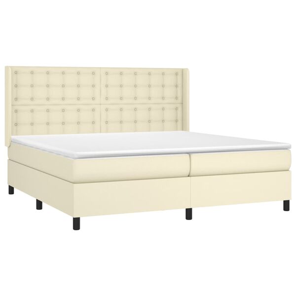 vidaXL Boxspringbett mit Matratze Creme 200x200 cm Kunstleder