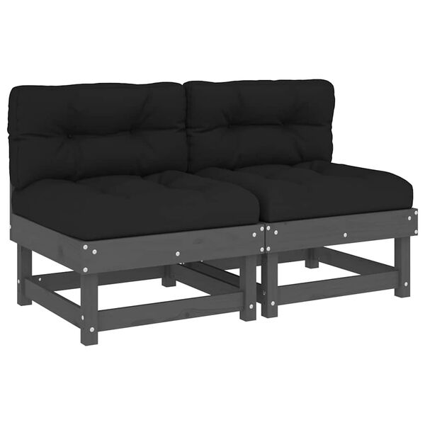vidaXL Mittelsofas mit Kissen 2 Stk. Grau Massivholz Kiefer