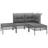 vidaXL 4-tlg. Garten-Lounge-Set mit Kissen Grau Poly Rattan