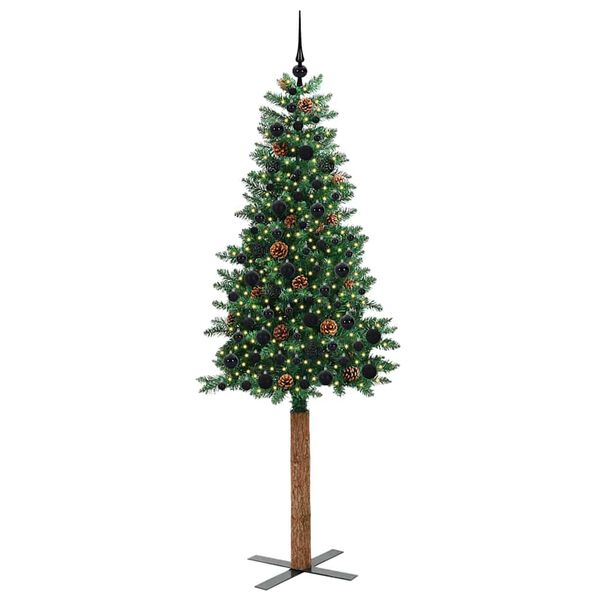 vidaXL Schlanker Weihnachtsbaum mit 300 LEDs mit St&auml;nder Gr&uuml;n 210 cm