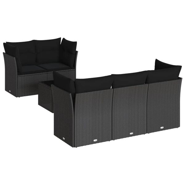 vidaXL 6-tlg. Garten-Sofagarnitur mit Kissen Schwarz Poly Rattan
