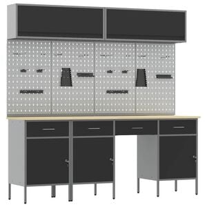 vidaXL Arbeitsschrankset mit Schubladen mit Speicher 10 stk. Schwarz