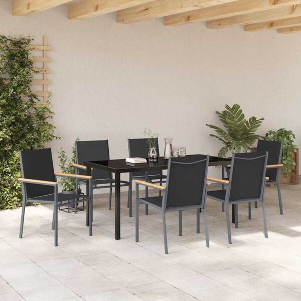 vidaXL Garten Essgruppe 7 pcs Schwarz Pulverbeschichteter Stahl