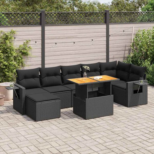 vidaXL 8-tlg. Garten-Sofagarnitur mit Kissen Schwarz Poly Rattan