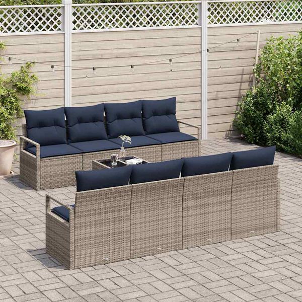 vidaXL Sofa Set mit Kissen 7 pcs Grau und Blau Poly Rattan