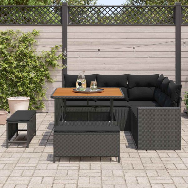 vidaXL Gartensofa-set mit Kissen 9 pcs Schwarz Poly-Rattan