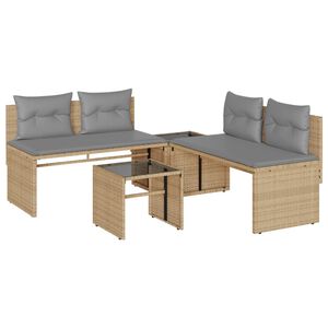 vidaXL 4-tlg. Garten-Sofagarnitur mit Kissen Beige Poly Rattan
