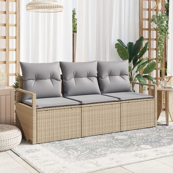 vidaXL Sofa Set 3 pcs Beige Poly-Rattan