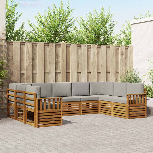 vidaXL Ecksofa Set 9 pcs Nat&uuml;rlich und Hellgrau Massivholz Akazie