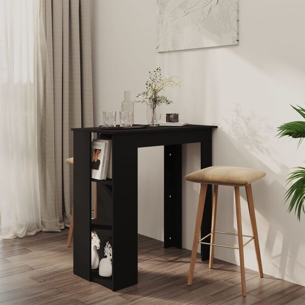 vidaXL Bartisch mit Regal Schwarz 102x50x103,5 cm Holzwerkstoff