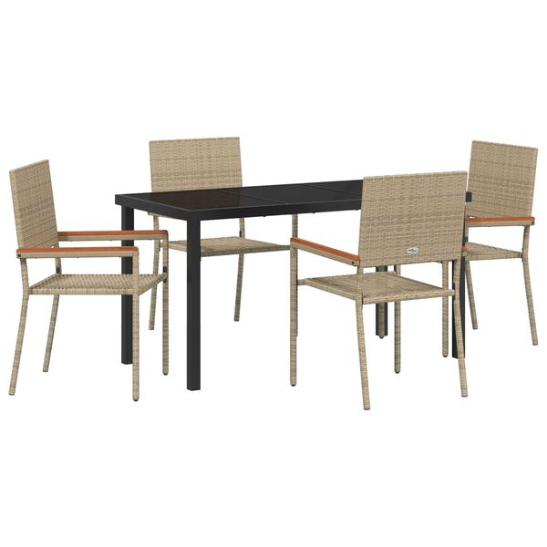 vidaXL Garten Essgruppe mit Kissen 5 pcs Beige Poly-Rattan