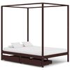 vidaXL Himmelbett-Gestell 2 Schubladen Dunkelbraun Kiefer 140x200cm