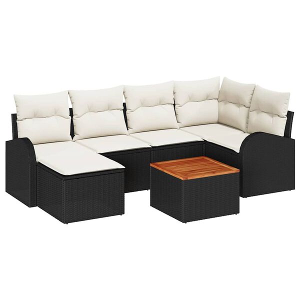 vidaXL Gartensofa-set mit Kissen 7 pcs Schwarz Poly-Rattan