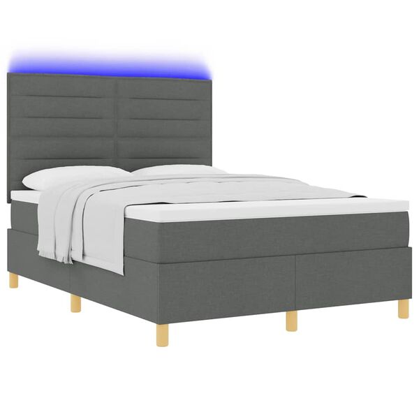 vidaXL LED Boxspringbett mit Matratze Dunkelgrau 140 x 190 cm Stoff