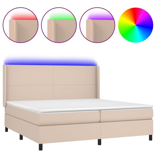 vidaXL Boxspringbett mit Matratze & LED Cappuccino-Braun 200x200cm