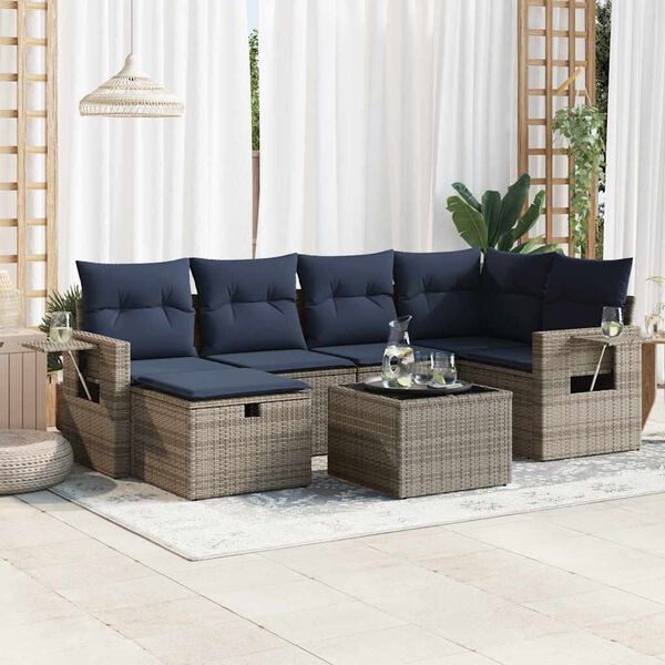 vidaXL 6-tlg. Garten-Sofagarnitur mit Kissen Grau Poly Rattan