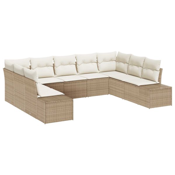 vidaXL Gartensofa-set mit Kissen 9 pcs Beige Poly-Rattan