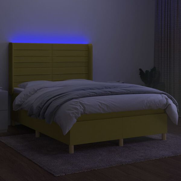 vidaXL Boxspringbett mit Matratze & LED Gr&uuml;n 140x190 cm Stoff