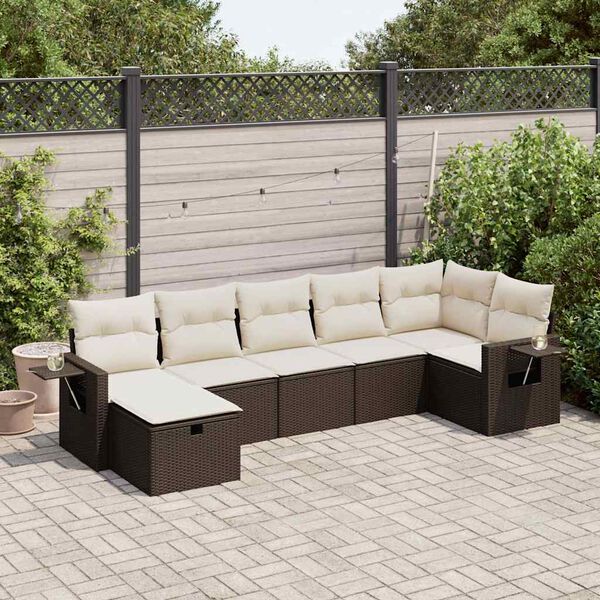 vidaXL 7-tlg. Garten-Sofagarnitur mit Kissen Braun Poly Rattan