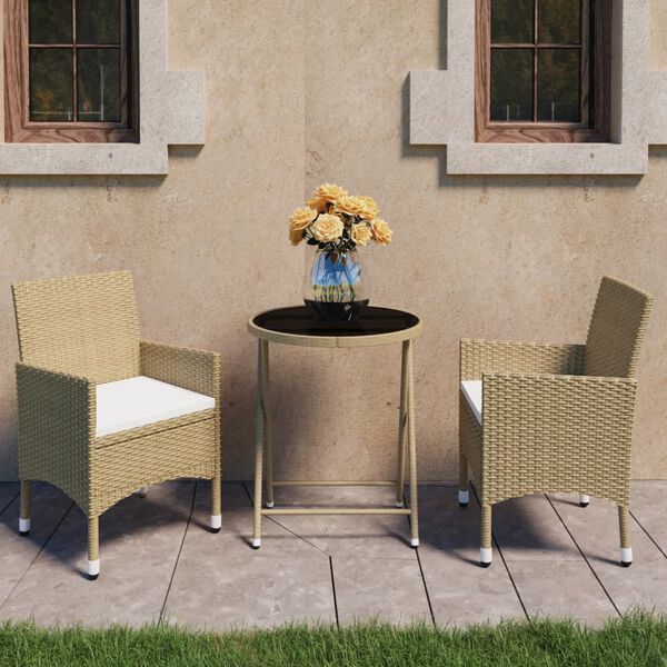 vidaXL 3-tlg. Bistro-Set Poly Rattan und Hartglas Beige
