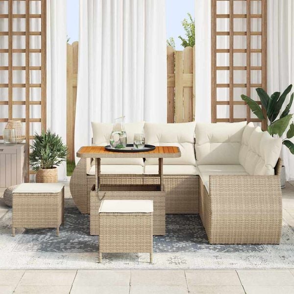 vidaXL Gartensofa-set mit Kissen 8 pcs Beige und Creme Poly-Rattan
