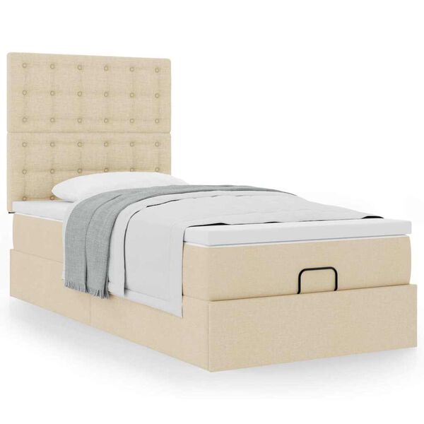 vidaXL Ottoman-Bett mit Matratze Creme 90x200 cm Stoff