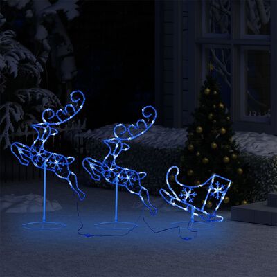 vidaXL Weihnachtsdeko LED Rentiere & Schlitten Acryl 260x21x87 cm Blau