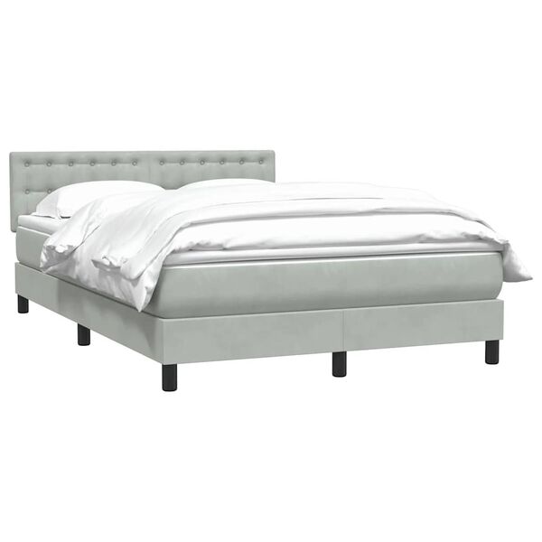 vidaXL Boxspringbett mit Matratze Hellgrau 140x210 cm Samt